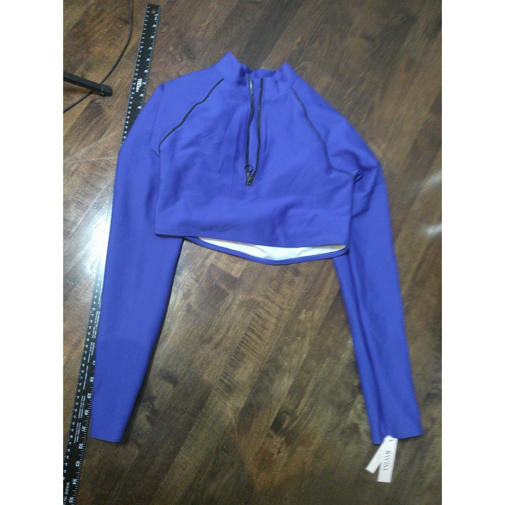 Victoria's Secret Rash Guard Women L Blue NWT Half Zip Cutout Crop Swim Top